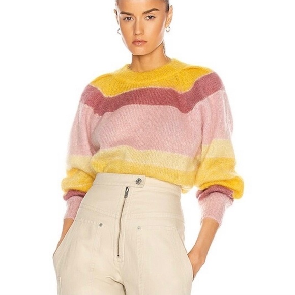 Isabel Marant Daniel Striped Mohair Blend Crew Neck Sweater Jumper Pink Yellow - Picture 1 of 6
